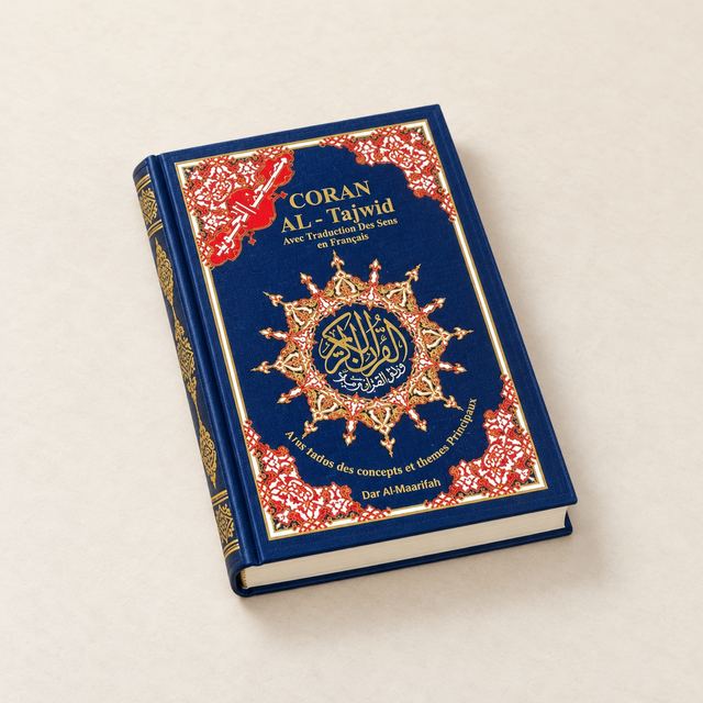 Coran Al-Tajwid, avec traduction des sens en français, couverture bleue, Dar Al Maarifah