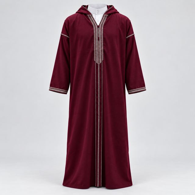 Djellaba Bordeaux Marocaine, galons ivoire