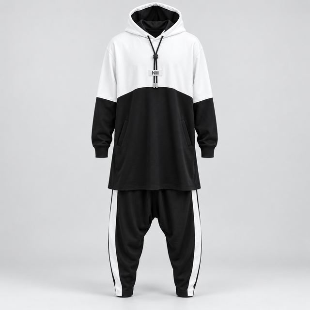 Ensemble Tunique-Sarouel Noir et Blanc