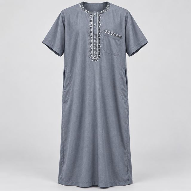 Gandoura Bleu Ardoise, broderies fines