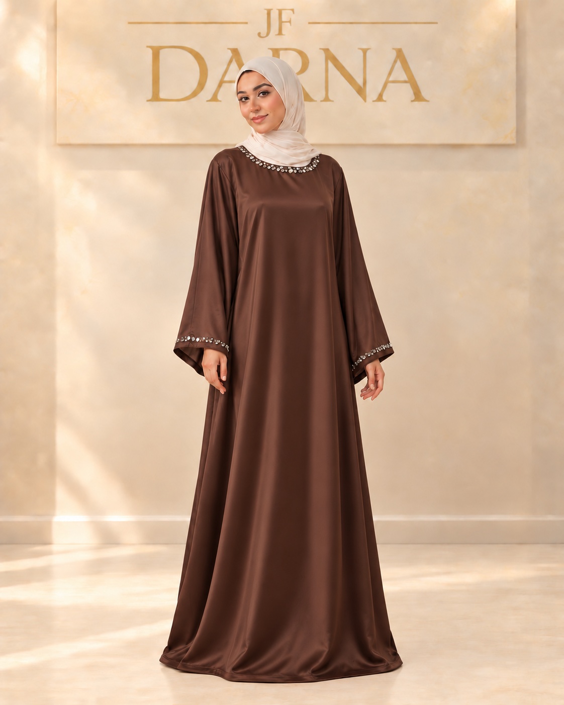 Robe satinée marron élégante, JF Darna