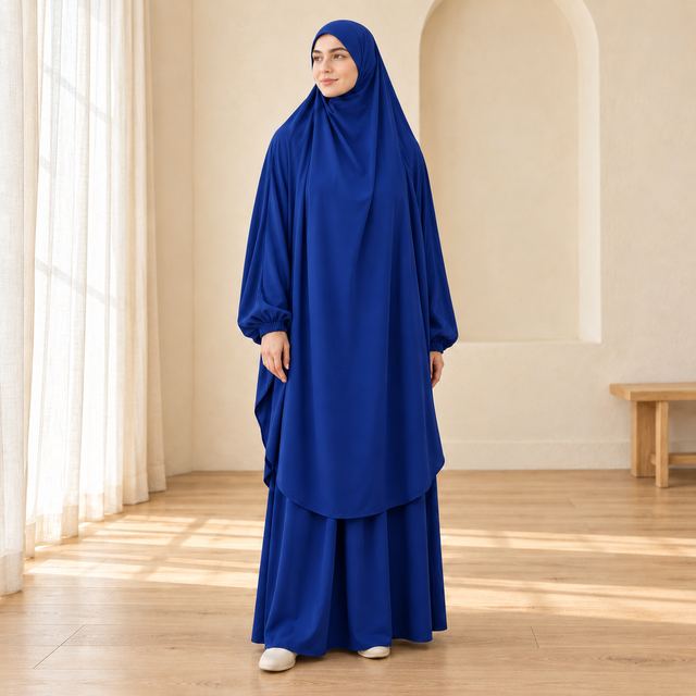 Jilbab Bleu Roi, intérieur crème