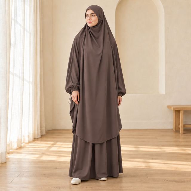 Ensemble jilbab taupe deux pièces