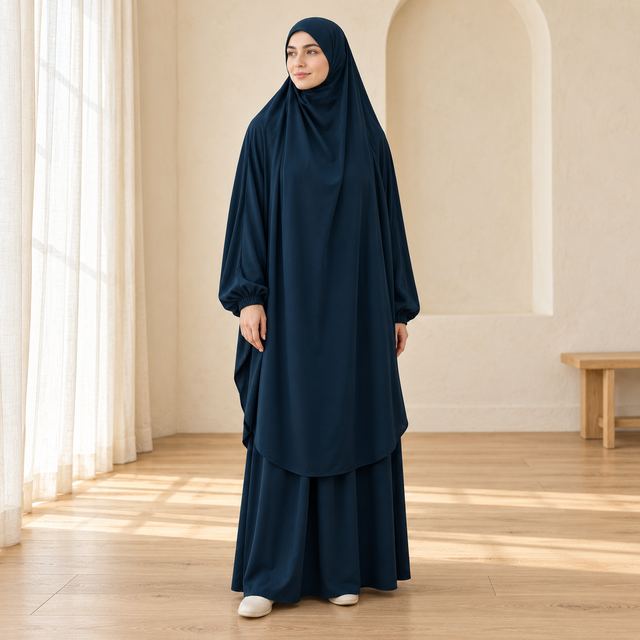 Khimar bleu pétrole, intérieur crème lumineux