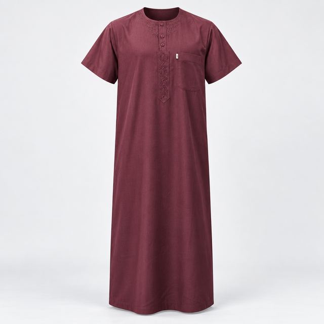 Qamis Bordeaux, broderies ton sur ton