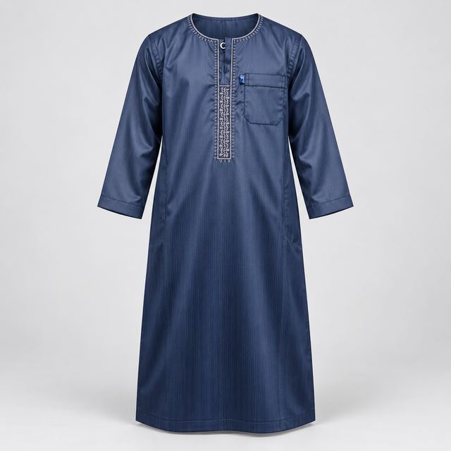 Qamis Enfant Bleu Marine, brodé
