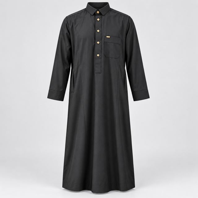 Qamis Noir, cinq boutons dorés
